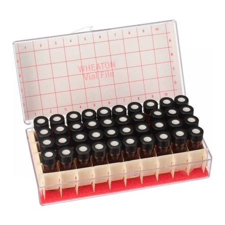 Cp Lab Safety. Wheaton 1.5ML Vials In Vial File Storage Box, Amber, PTFE Lined Caps, Box/60 W224954